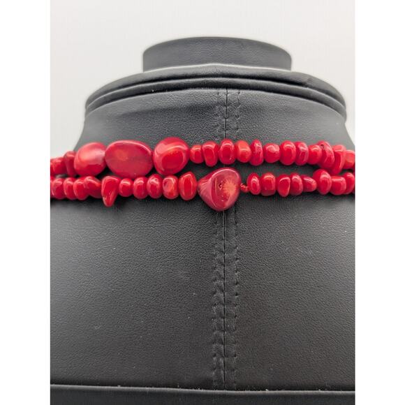Vintage Long Red Coral Beaded 66" Over the Head Necklace 112.76g - Picture 6 of 8